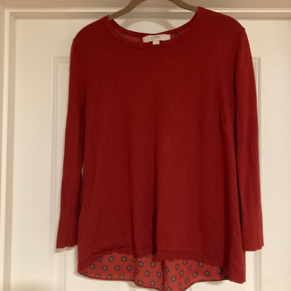 Ann Taylor Loft  sweater with flowy flowered silk blend back size S